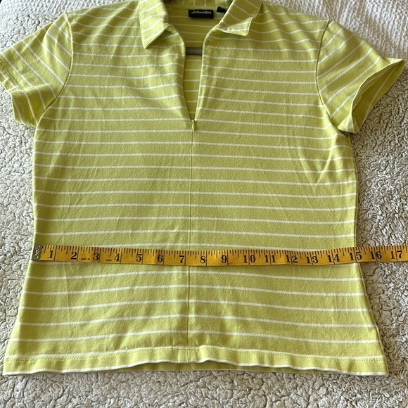 St. John's Bay Women's S Zip Neck Polo Tee Shirt Lime Green White Stripe Preppy - Picture 12 of 15